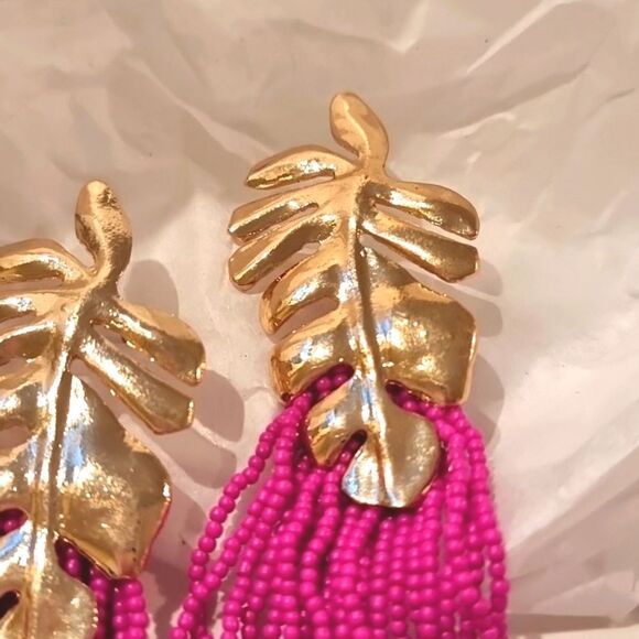 New ZARA ISLAND VIBES palm leaf beaded fringe dangle earrings - Picture 3 of 10
